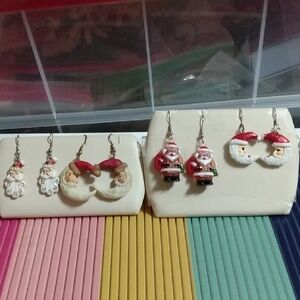 Vtg Dangle Drop Santa Earrings Lot Santa Moon Santa Claus